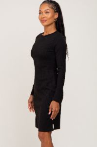 Black Ribbed Basic Long Sleeve Dress sold by Pinkblush
