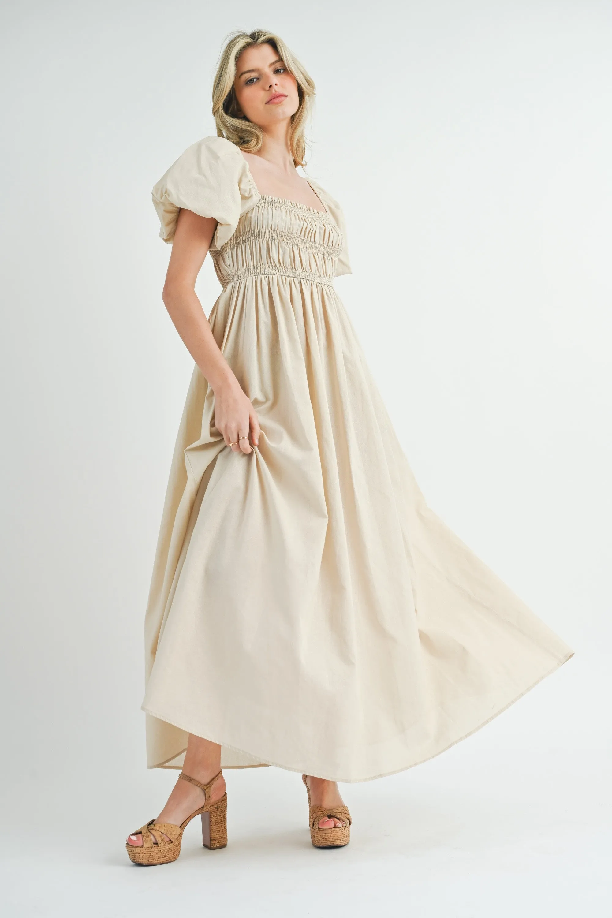 Cream Puff Sleeve Smocked Maternity Maxi Dress sold by Pinkblush product image thumbnail 3