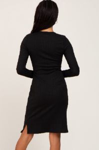Black Ribbed Basic Long Sleeve Dress sold by Pinkblush