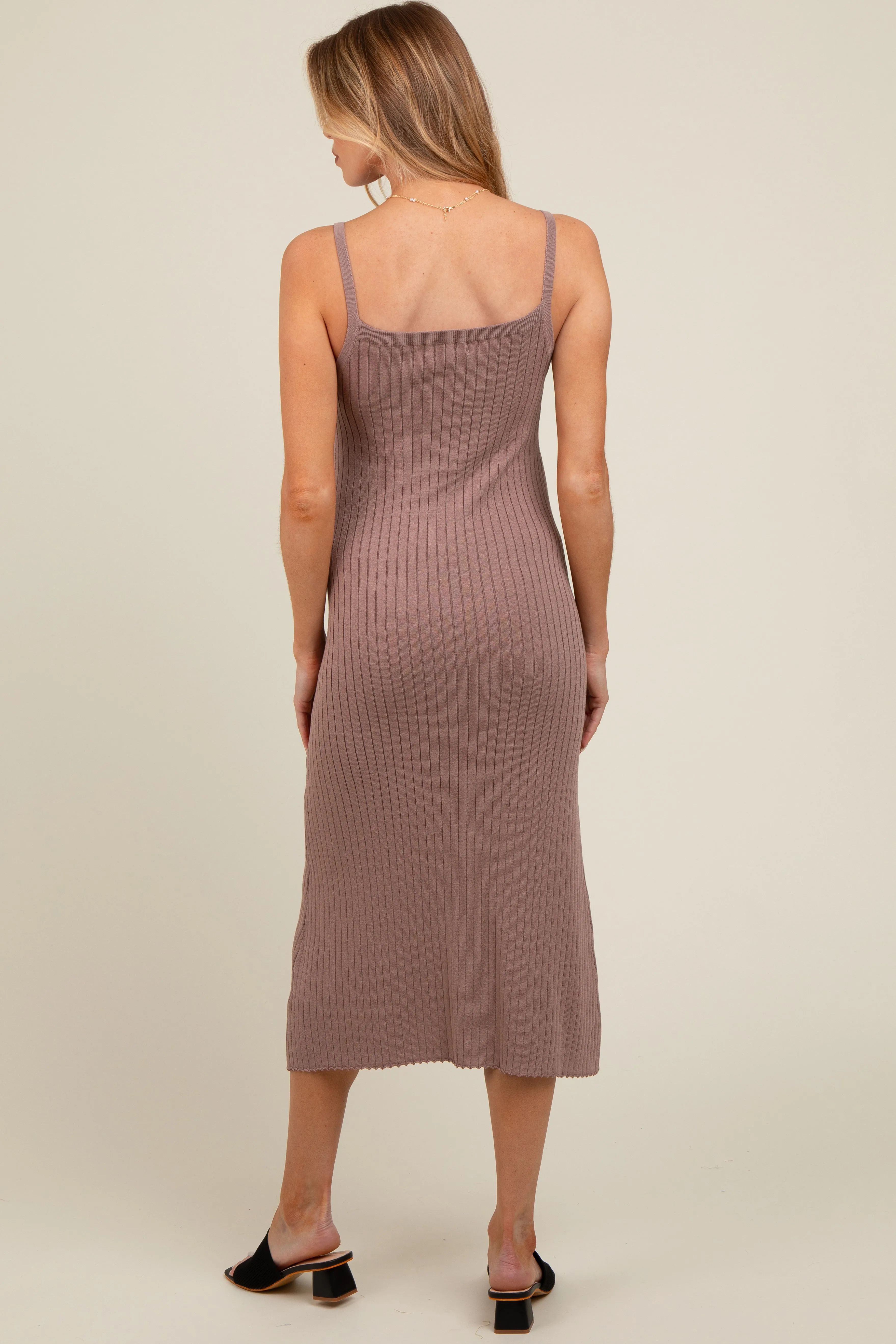 Mocha Square Neck Ribbed Sleeveless Maternity Midi Dress sold by Pinkblush product image thumbnail 3