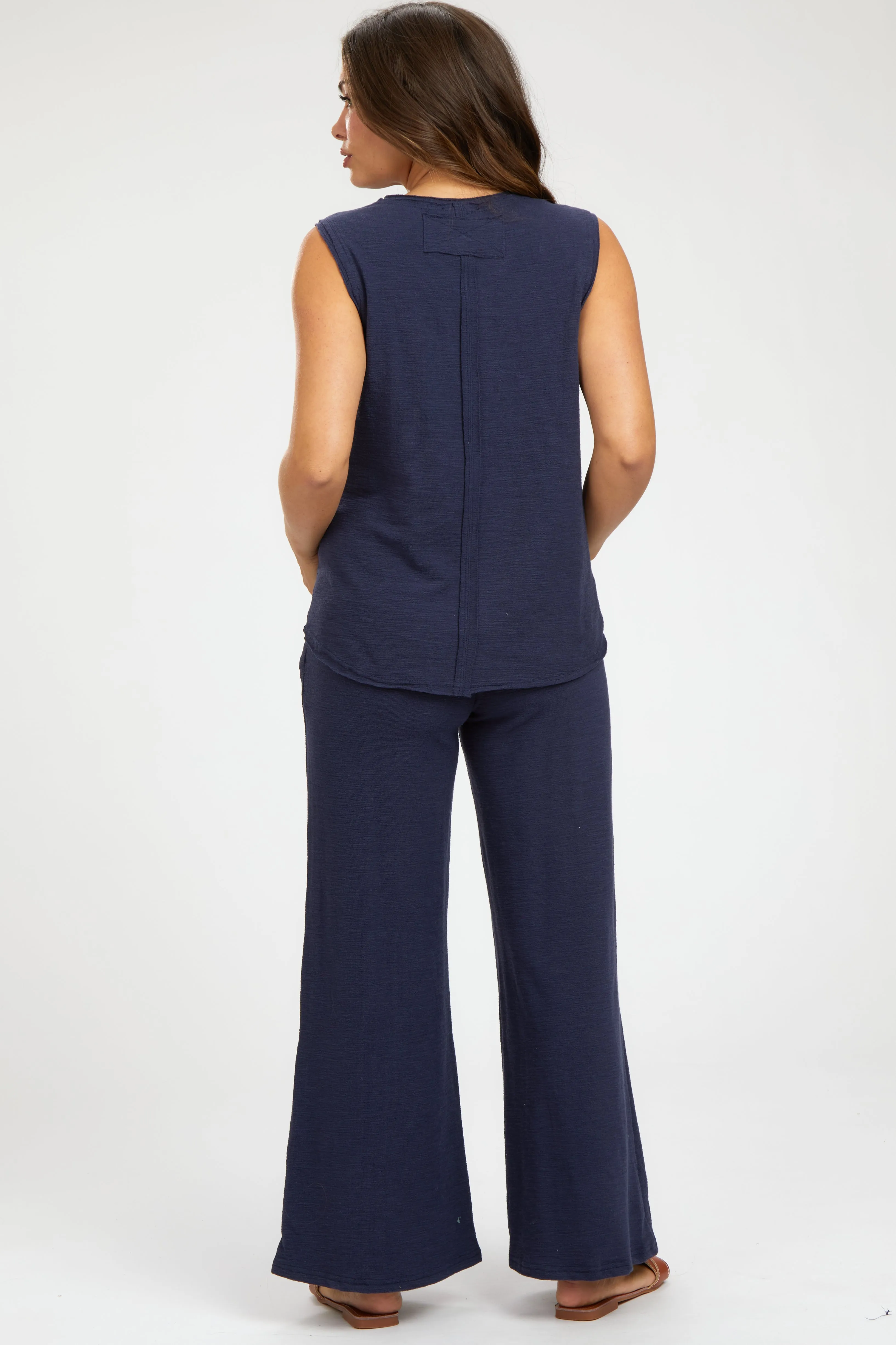 Navy Blue Slub Knit Maternity Pants Set sold by Pinkblush product image thumbnail 3