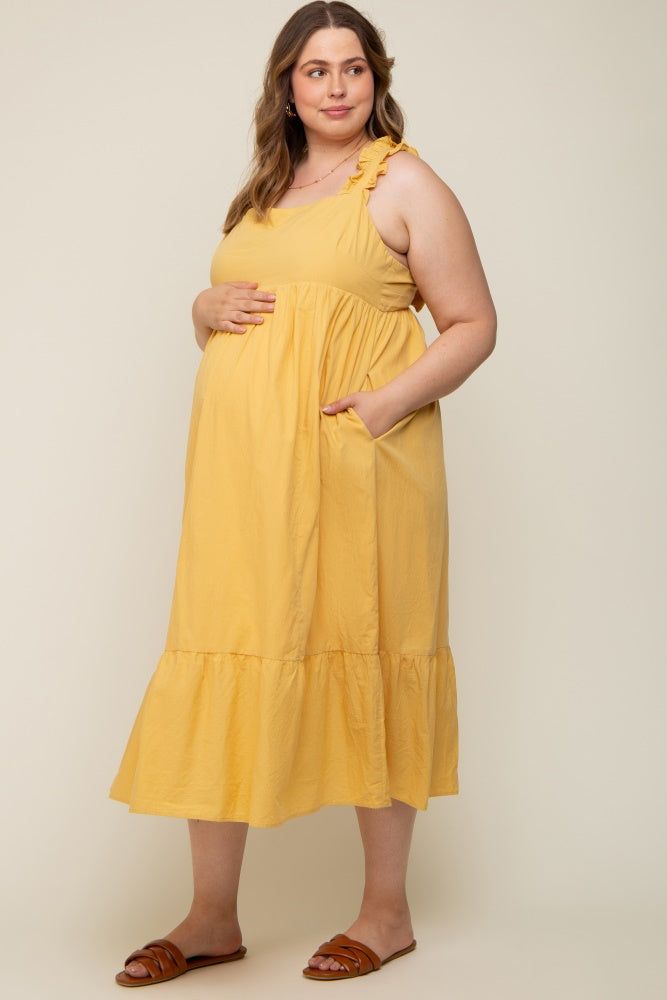 Yellow Ruffle Strap Back Tie Maternity Plus Midi Dress sold by Pinkblush product image thumbnail 2