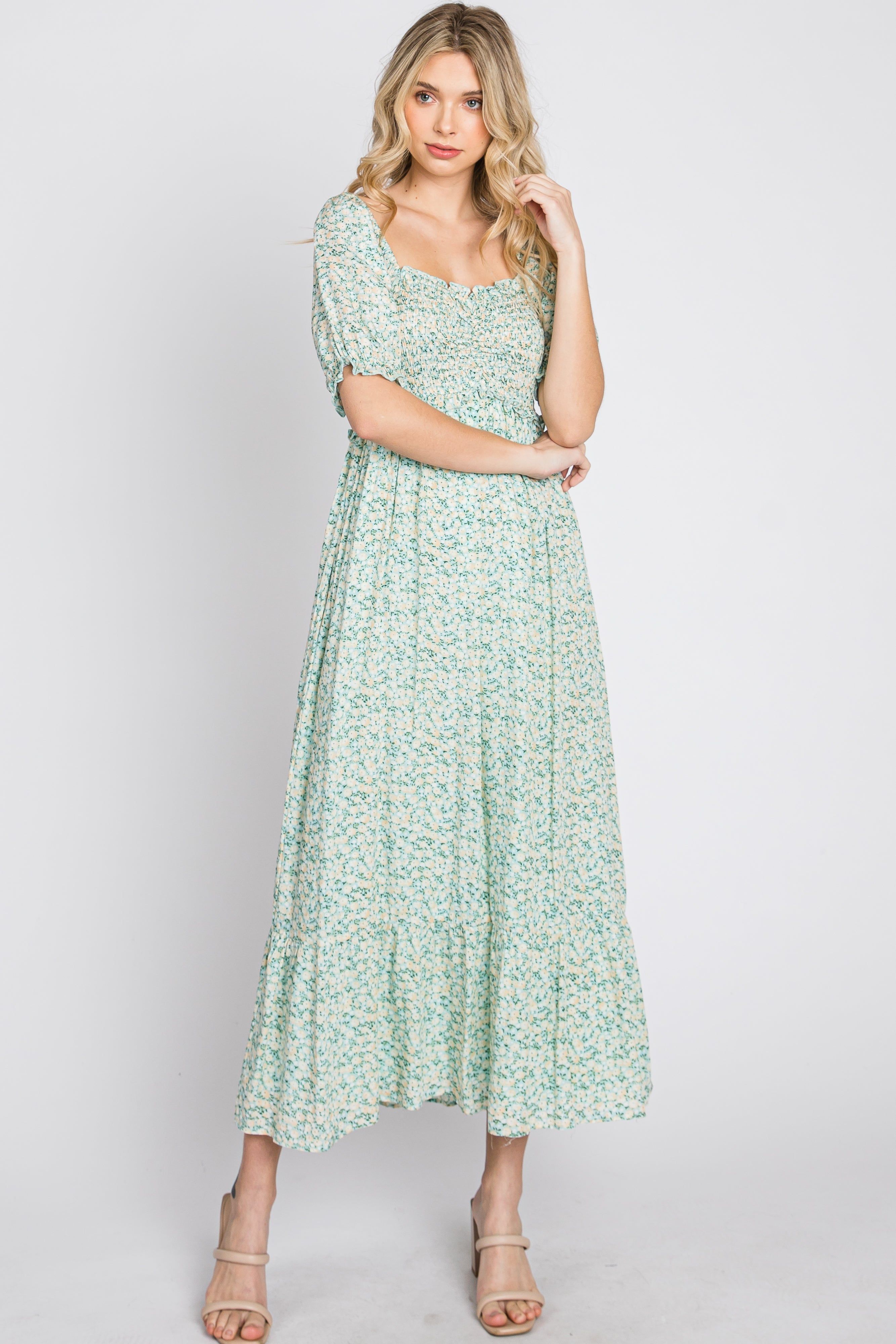 Mint Floral Sweetheart Neck Maternity Midi Dress sold by Pinkblush product image thumbnail 5