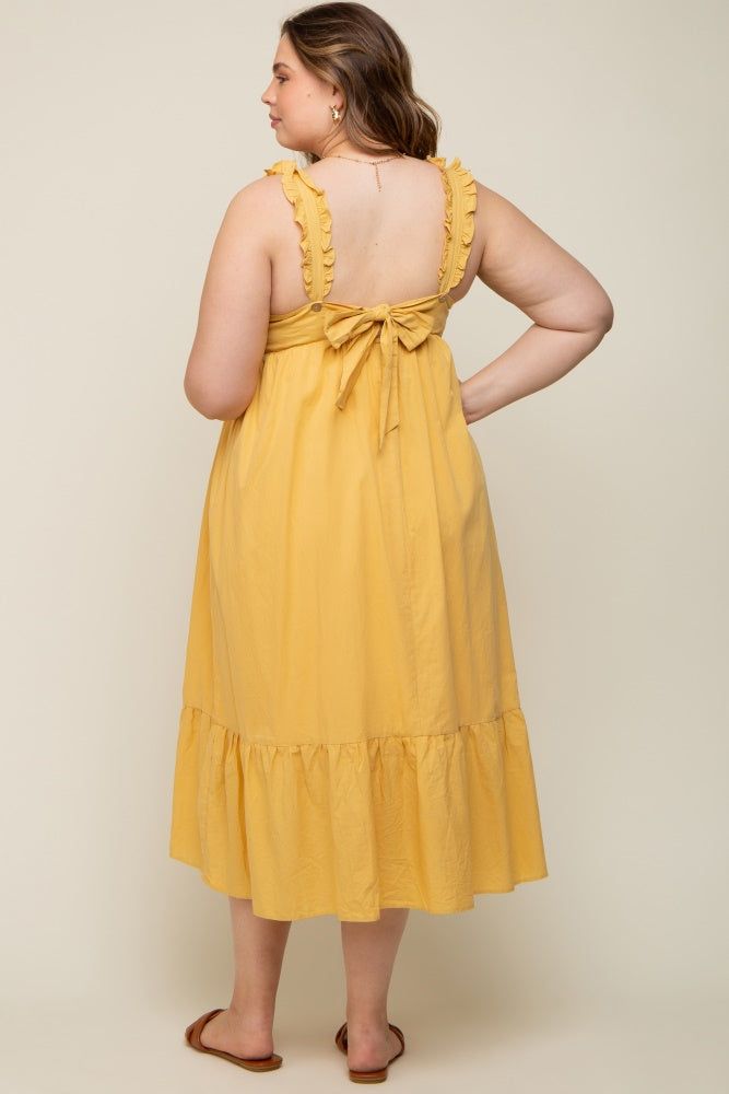Yellow Ruffle Strap Back Tie Maternity Plus Midi Dress sold by Pinkblush product image thumbnail 3