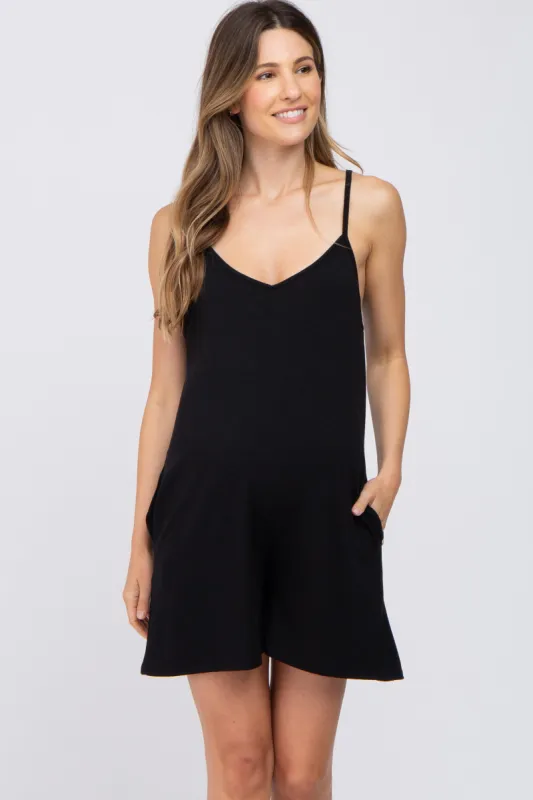 Black V-Neck Basic Maternity Romper sold by Pinkblush