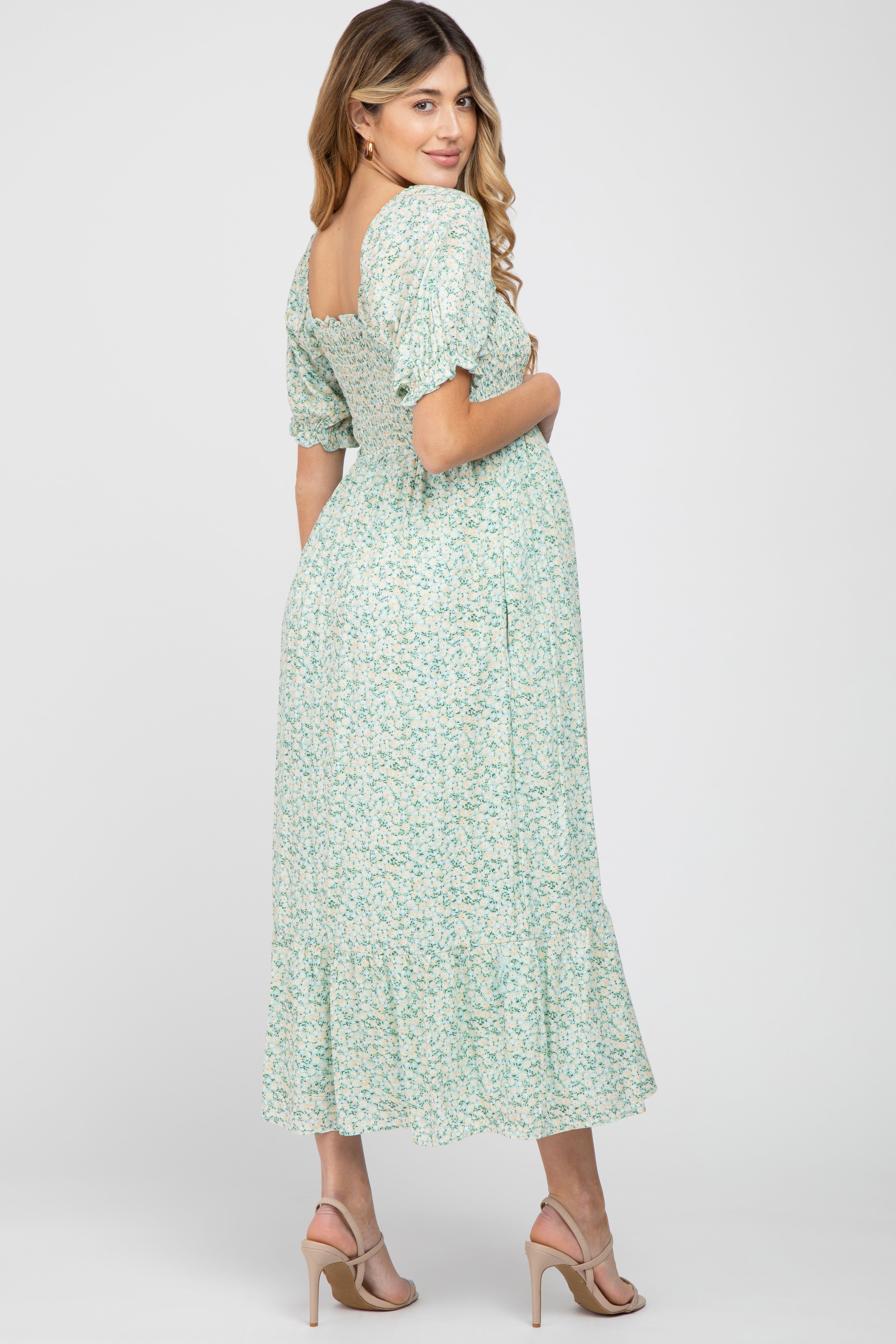 Mint Floral Sweetheart Neck Maternity Midi Dress sold by Pinkblush product image thumbnail 3