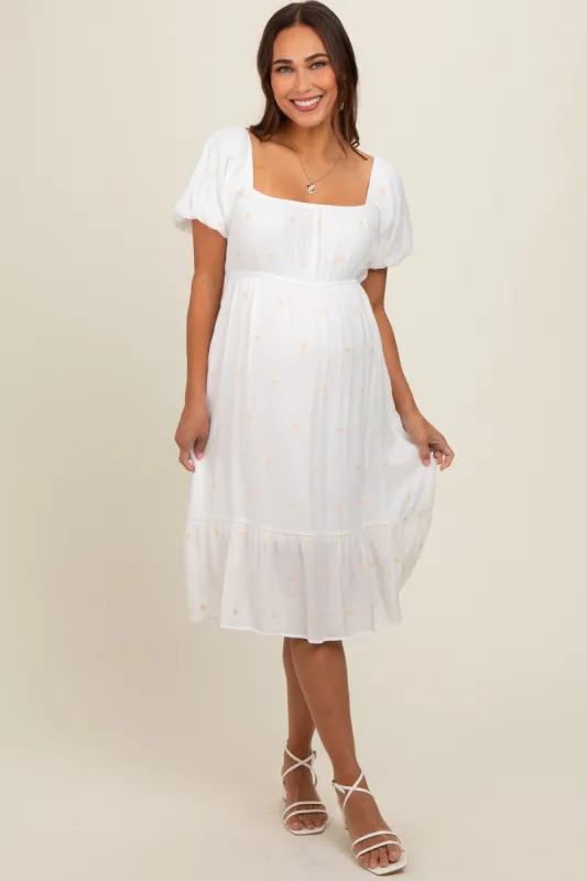 White Heart Embroidered Short Puff Sleeve Maternity Midi Dress sold by Pinkblush