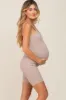Taupe Rib Knit Sleeveless Maternity Romper sold by Pinkblush