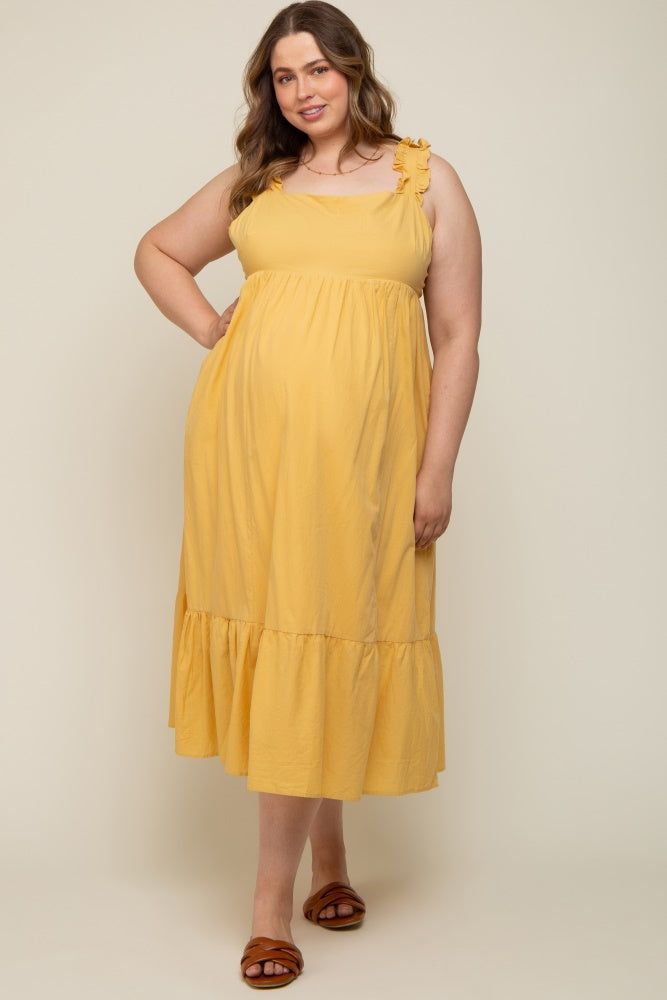 Yellow Ruffle Strap Back Tie Maternity Plus Midi Dress sold by Pinkblush product image thumbnail 4