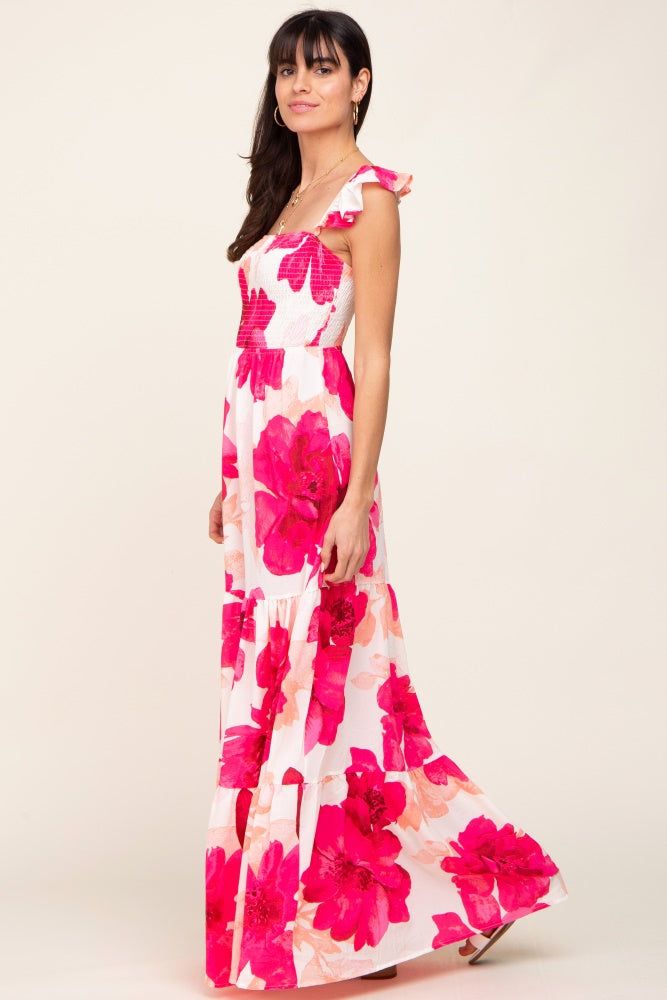 Fuchsia Floral Smocked Tiered Maxi Dress sold by Pinkblush product image thumbnail 2