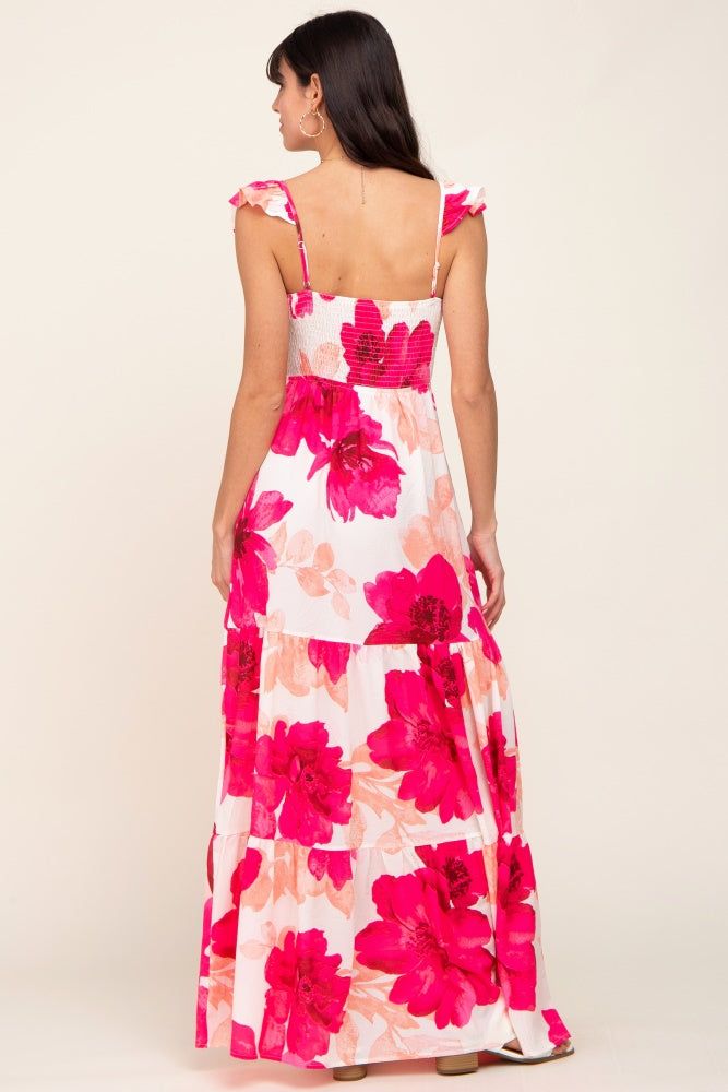 Fuchsia Floral Smocked Tiered Maxi Dress sold by Pinkblush product image thumbnail 3
