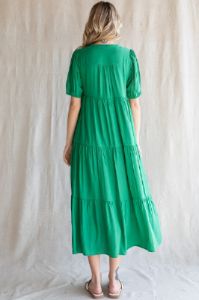Green Tiered V-Neck Midi Dress sold by Pinkblush