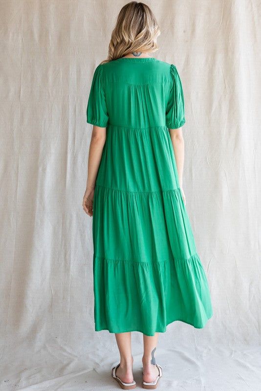 Green Tiered V-Neck Midi Dress sold by Pinkblush product image thumbnail 3