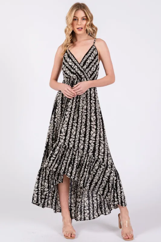 Black Floral Wrap Hi-Lo Midi Dress sold by Pinkblush