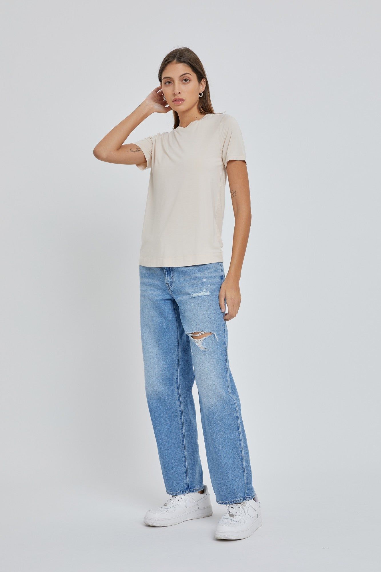 Beige Soft Knit Basic T-Shirt sold by Pinkblush product image thumbnail 2