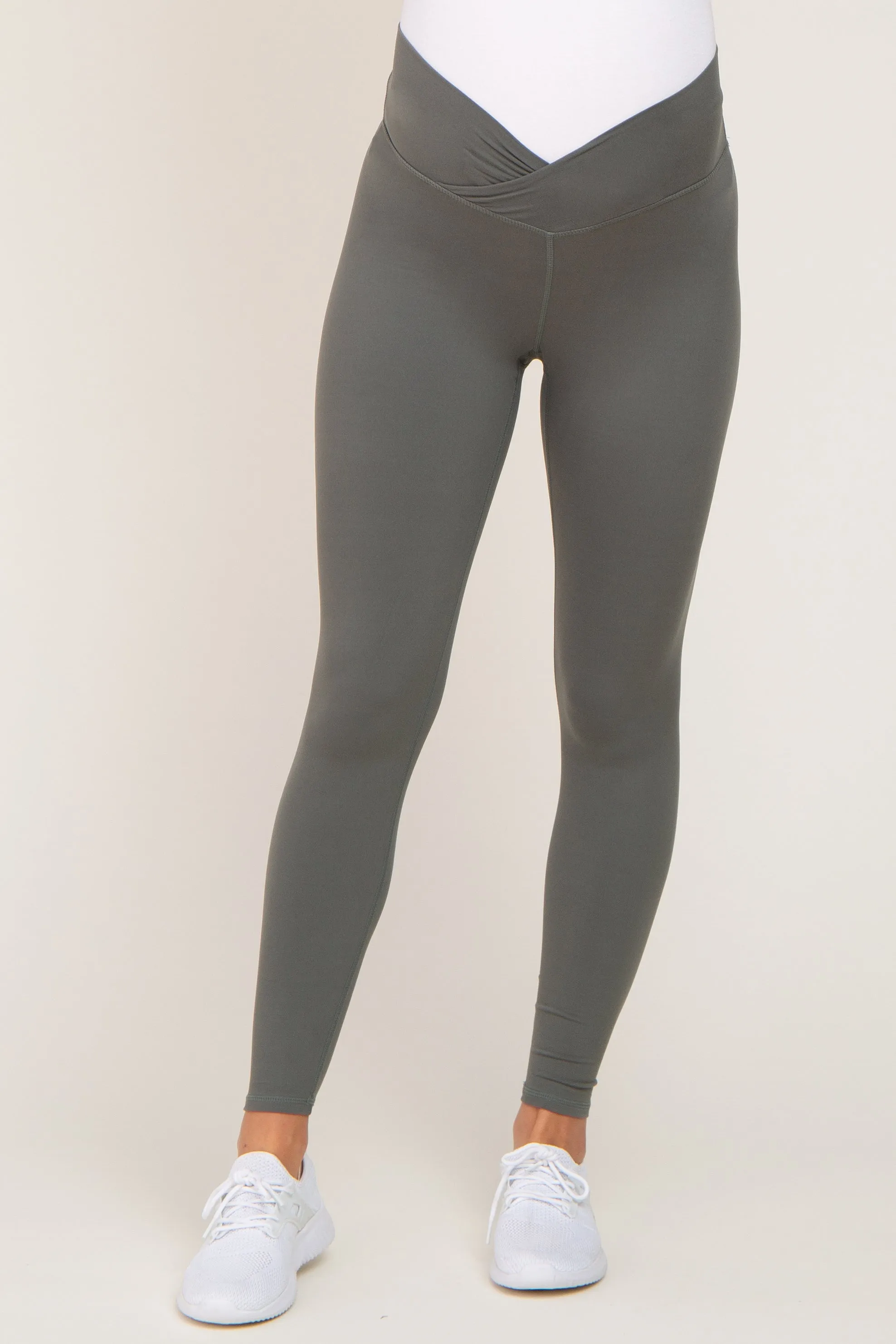 Light Olive Crossover Waist Maternity Leggings sold by Pinkblush product image thumbnail 2