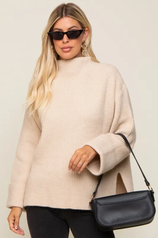 Beige Mock Neck Chunky Knit Sweater sold by Pinkblush