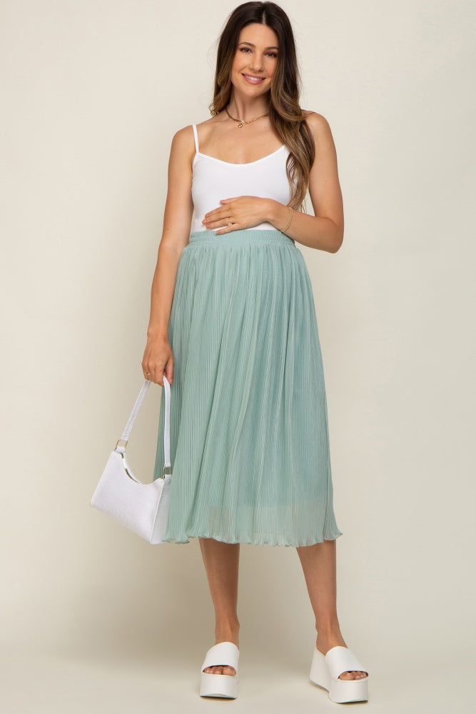 Mint Green Pleated Maternity Midi Skirt sold by Pinkblush