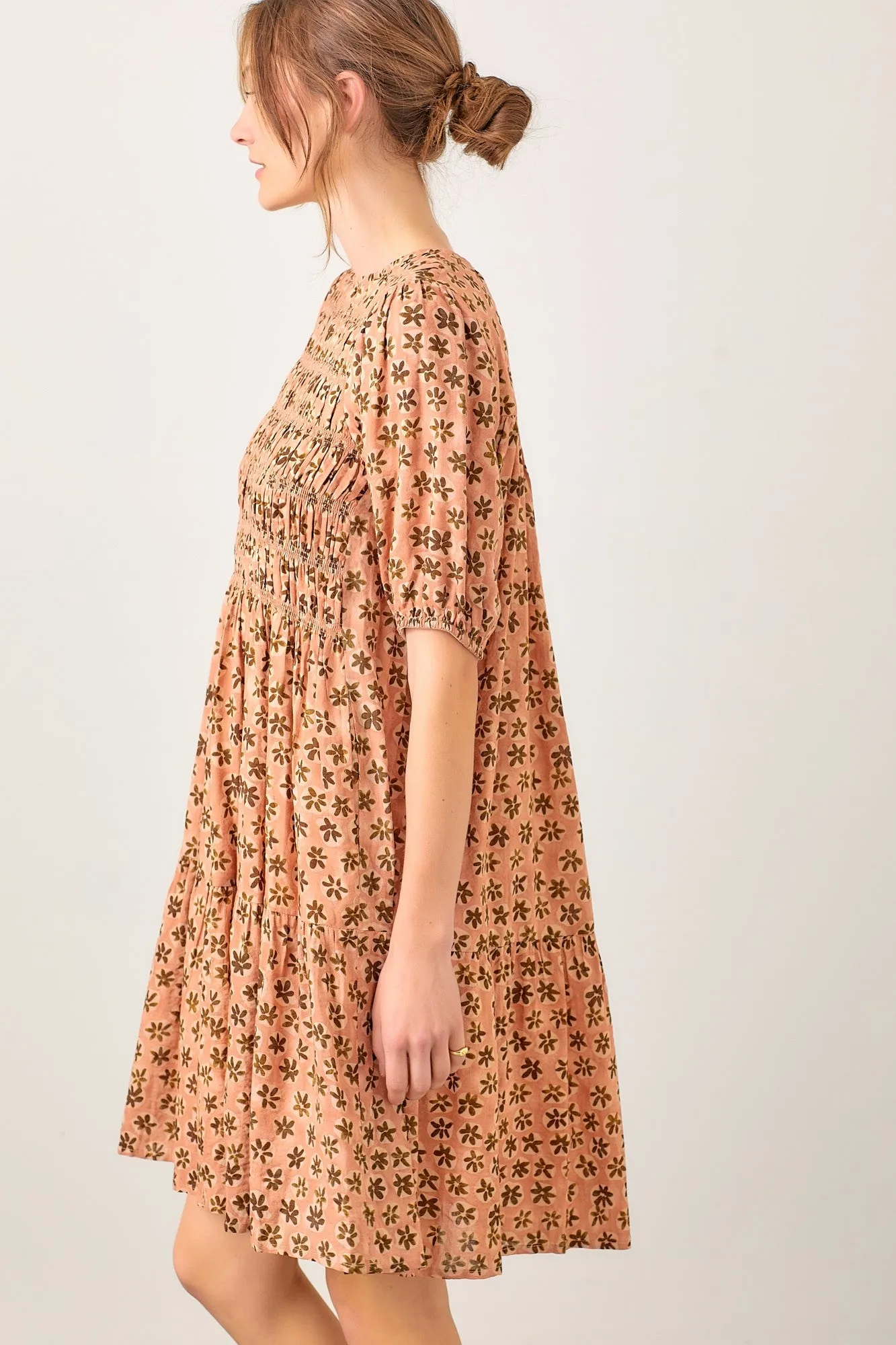 Rust Floral Back Tie Puff Sleeve Mini Dress sold by Pinkblush product image thumbnail 2