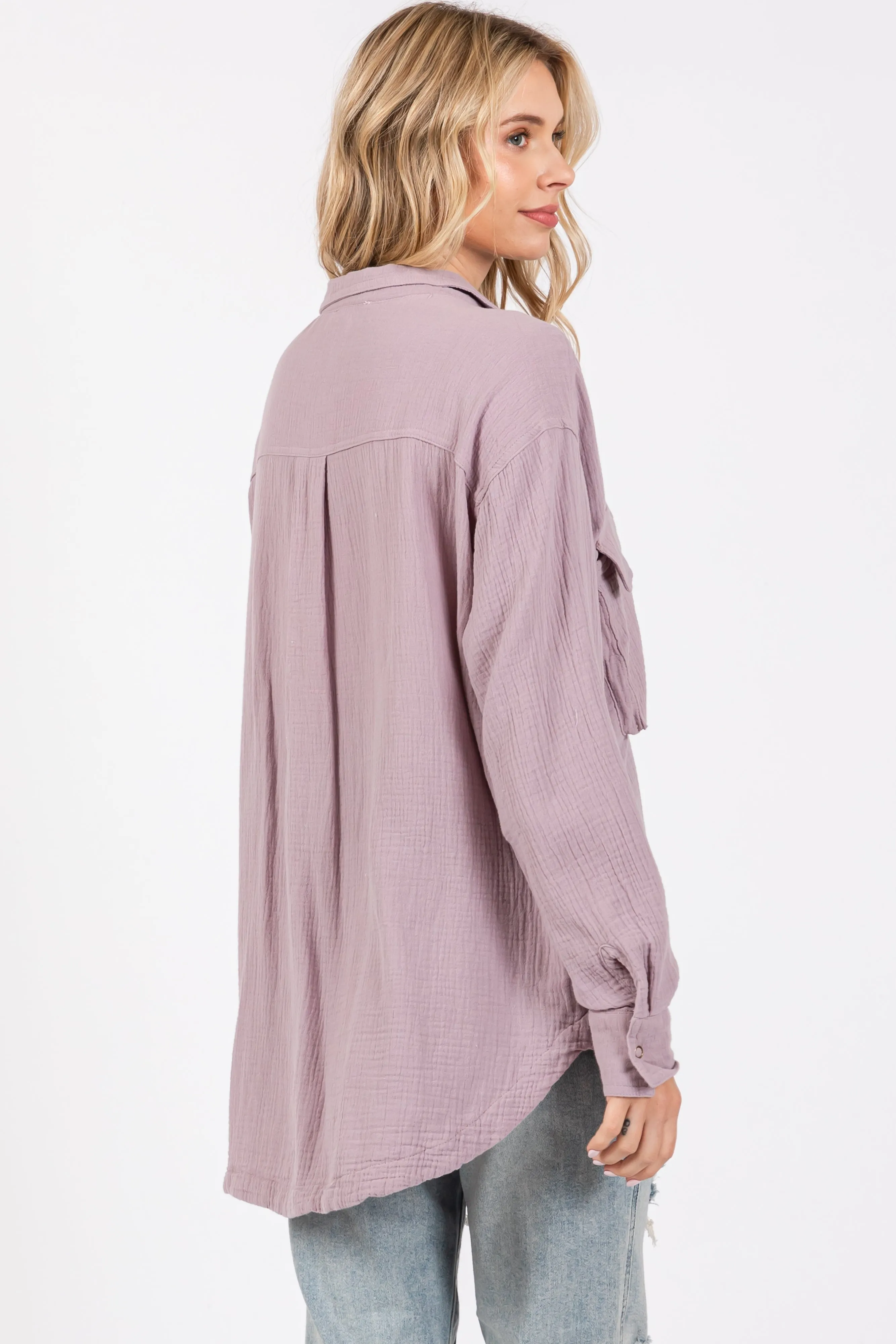 Lavender Cottom Gauze Button Down Shirt sold by Pinkblush product image thumbnail 3