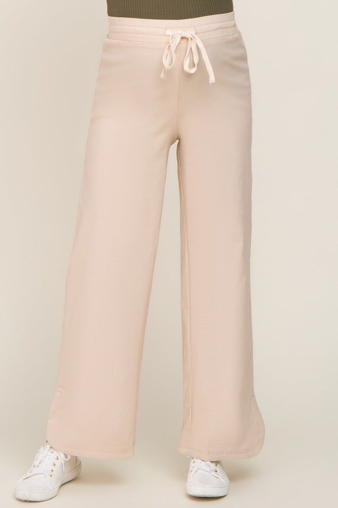 Beige Stretch Drawstring Wide Leg Maternity Pants sold by Pinkblush product image thumbnail 2
