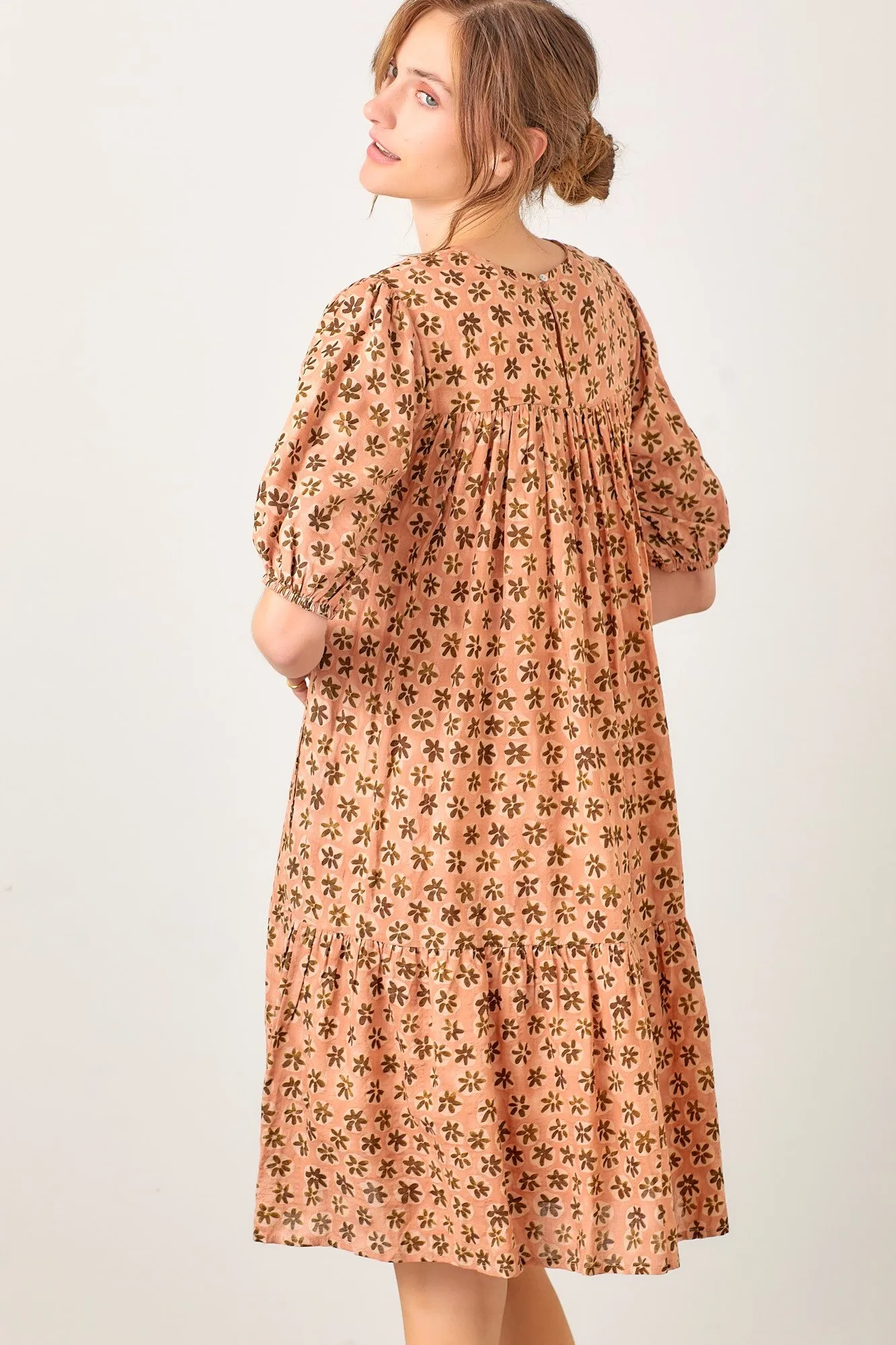 Rust Floral Back Tie Puff Sleeve Mini Dress sold by Pinkblush product image thumbnail 3