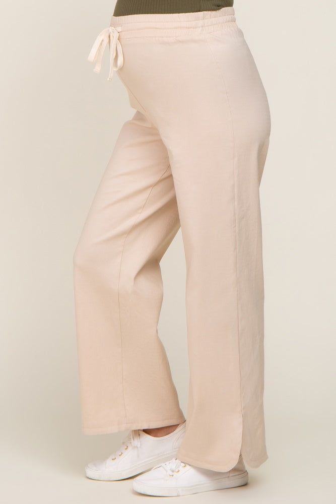 Beige Stretch Drawstring Wide Leg Maternity Pants sold by Pinkblush product image thumbnail 3
