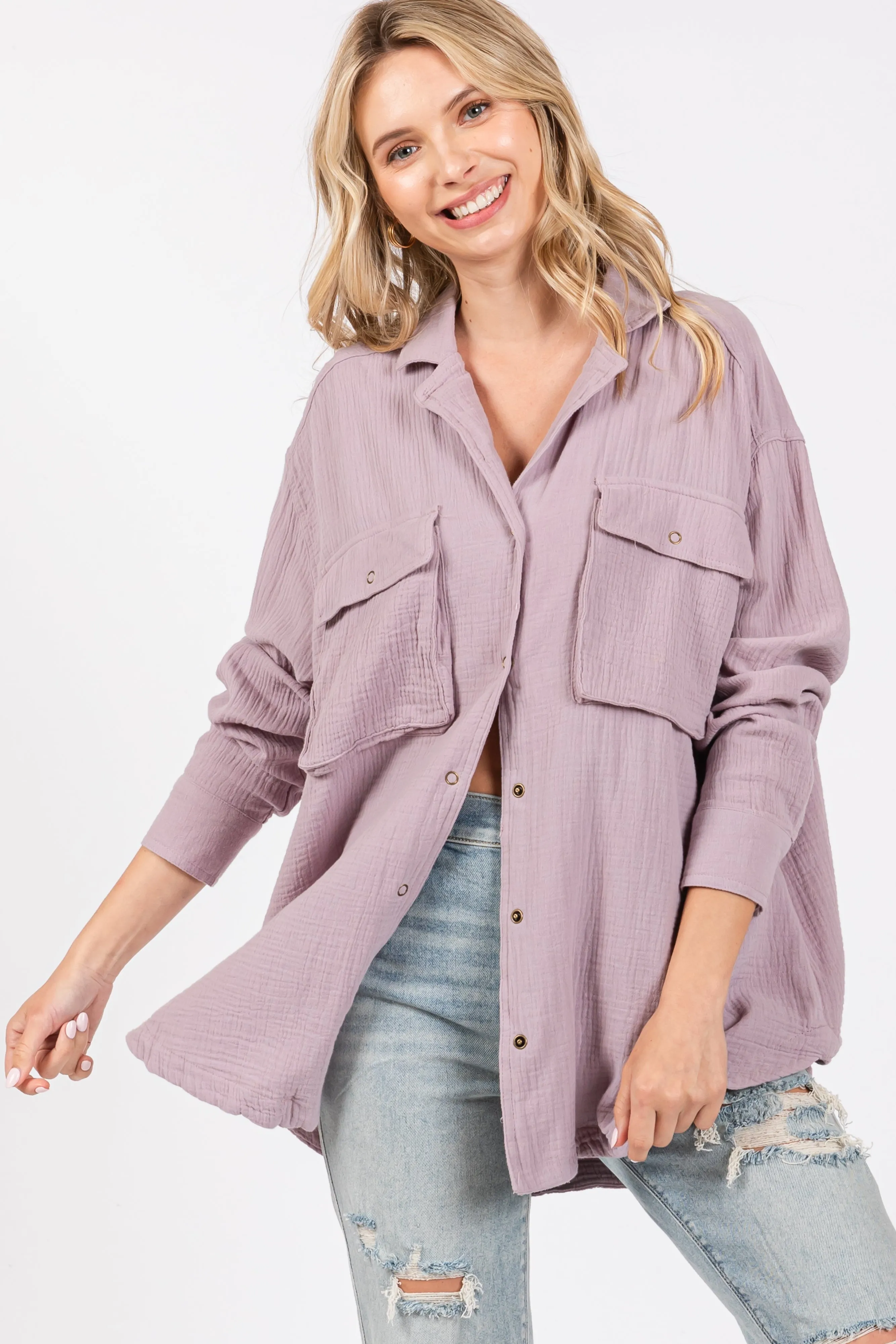 Lavender Cottom Gauze Button Down Shirt sold by Pinkblush