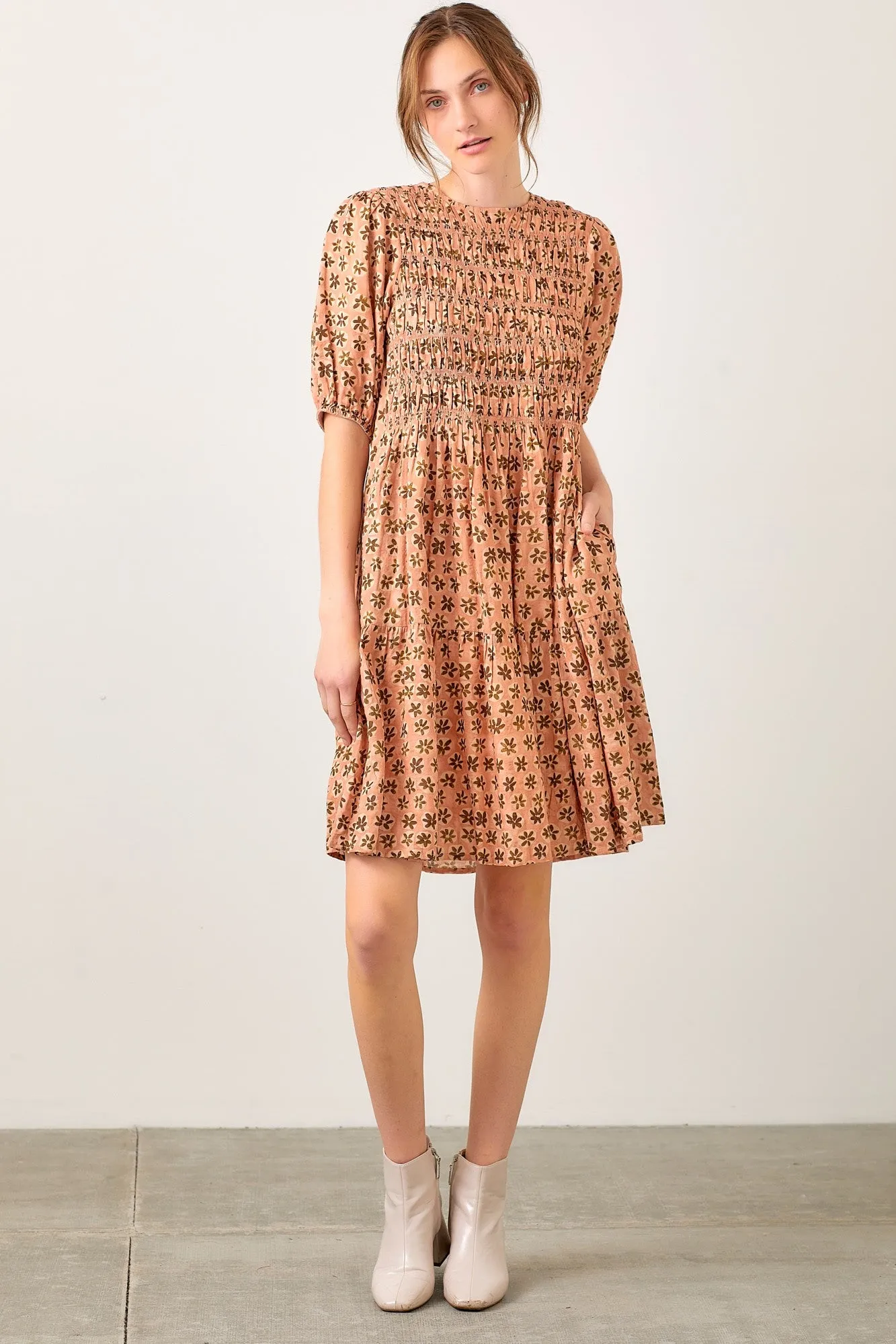 Rust Floral Back Tie Puff Sleeve Mini Dress sold by Pinkblush