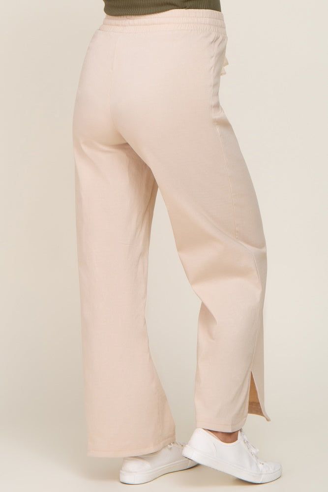 Beige Stretch Drawstring Wide Leg Maternity Pants sold by Pinkblush product image thumbnail 4