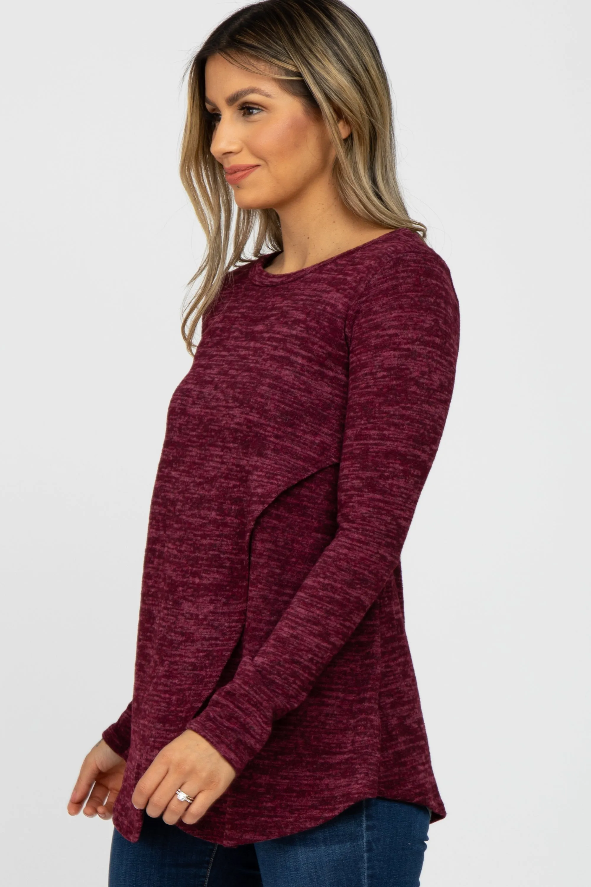 Burgundy Heather Knit Layered Front Nursing Top sold by Pinkblush product image thumbnail 3