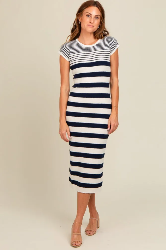 Navy Blue Mixed Striped Midi Dress sold by Pinkblush product image thumbnail 2