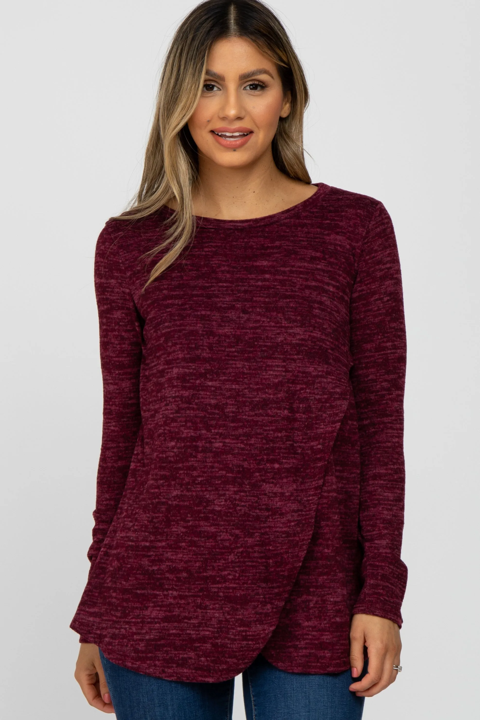 Burgundy Heather Knit Layered Front Nursing Top sold by Pinkblush