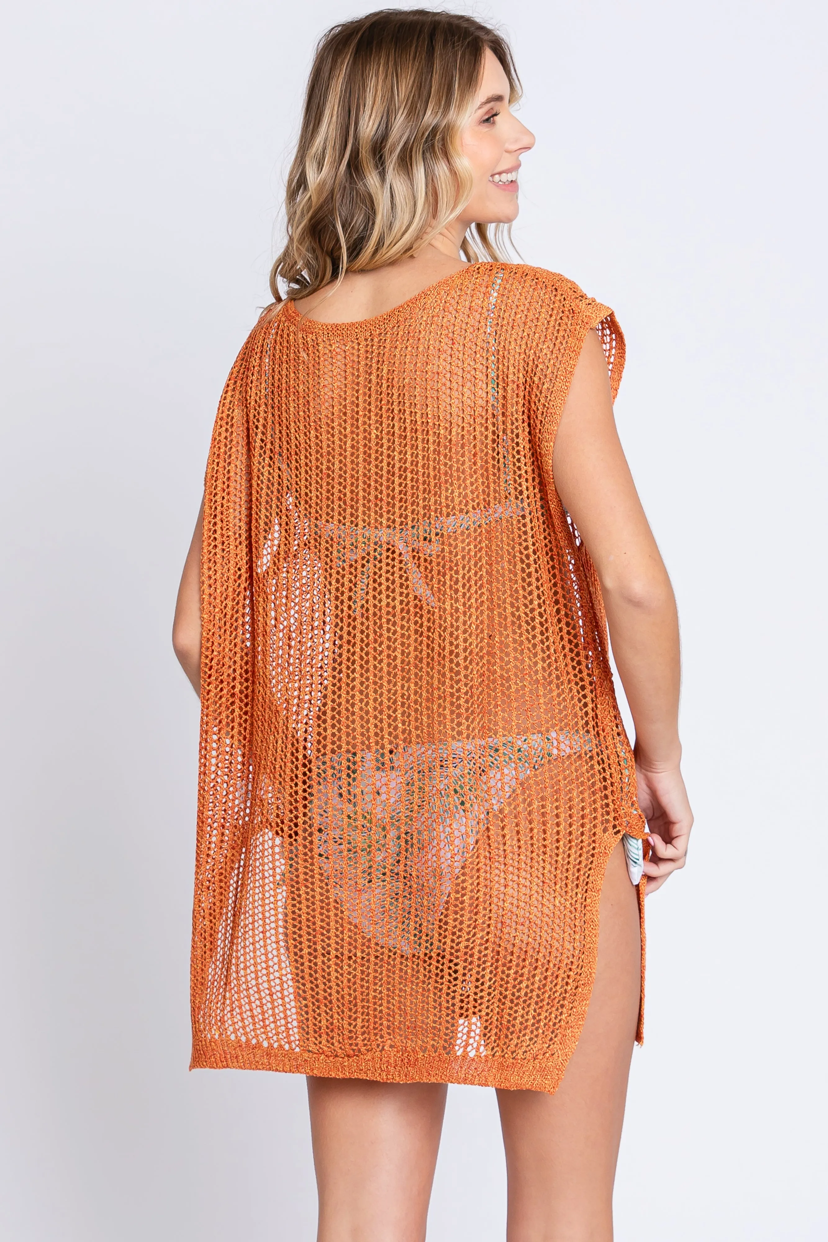 Orange Crochet Coverup Mini Dress sold by Pinkblush product image thumbnail 4