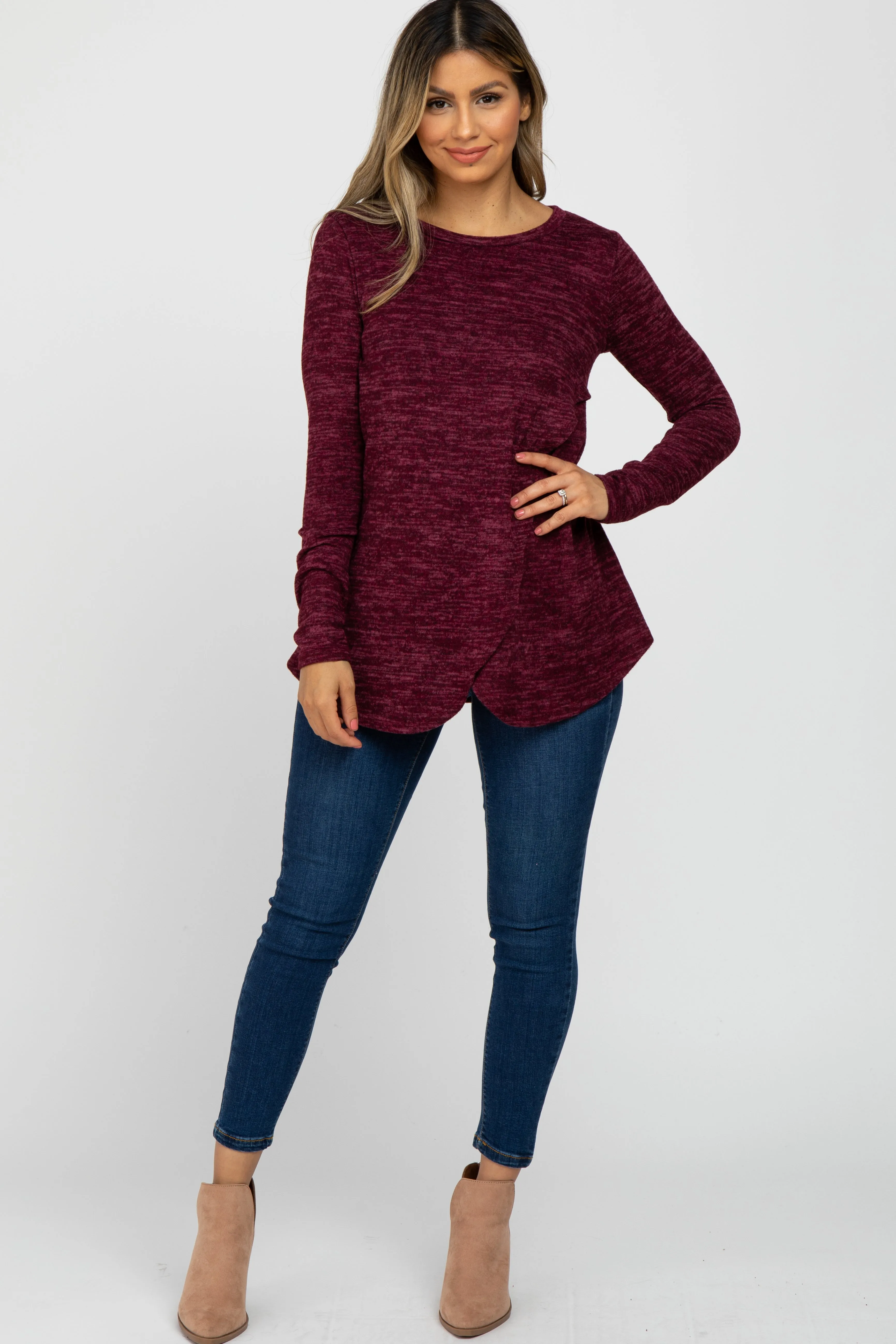 Burgundy Heather Knit Layered Front Nursing Top sold by Pinkblush product image thumbnail 2