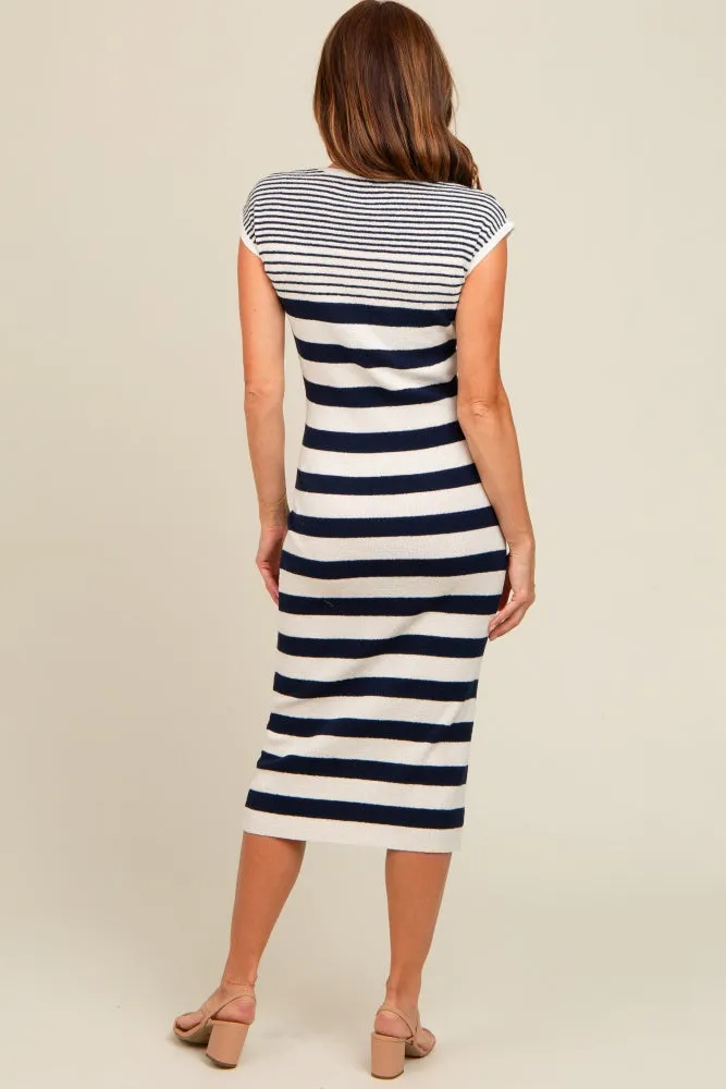 Navy Blue Mixed Striped Midi Dress sold by Pinkblush product image thumbnail 4