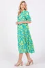 Turquoise Floral V-Neck Tiered Midi Dress sold by Pinkblush