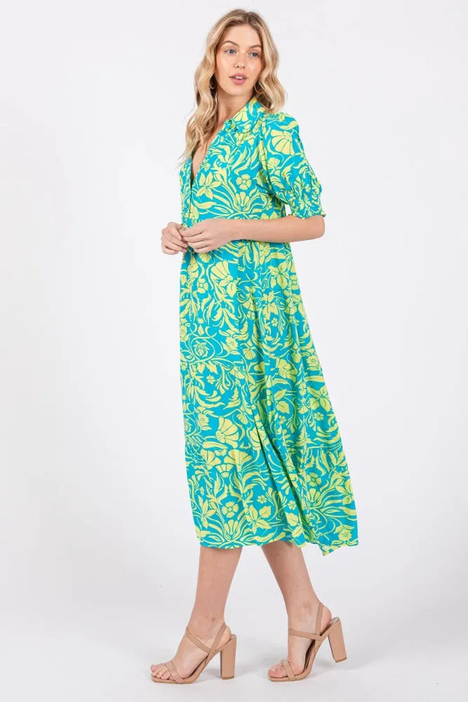 Turquoise Floral V-Neck Tiered Midi Dress sold by Pinkblush product image thumbnail 2