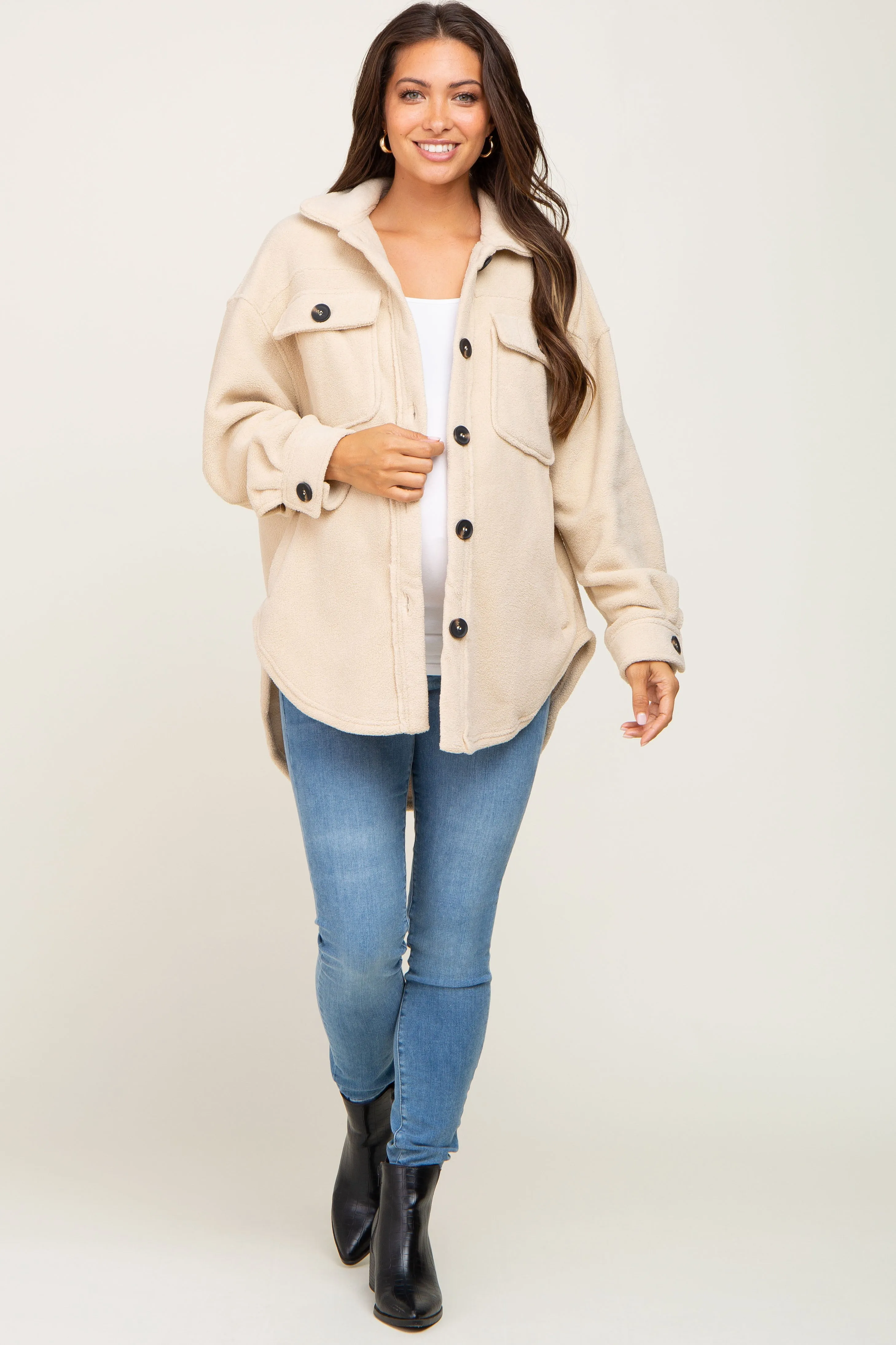 Beige Fleece Maternity Shirt Jacket sold by Pinkblush product image thumbnail 4