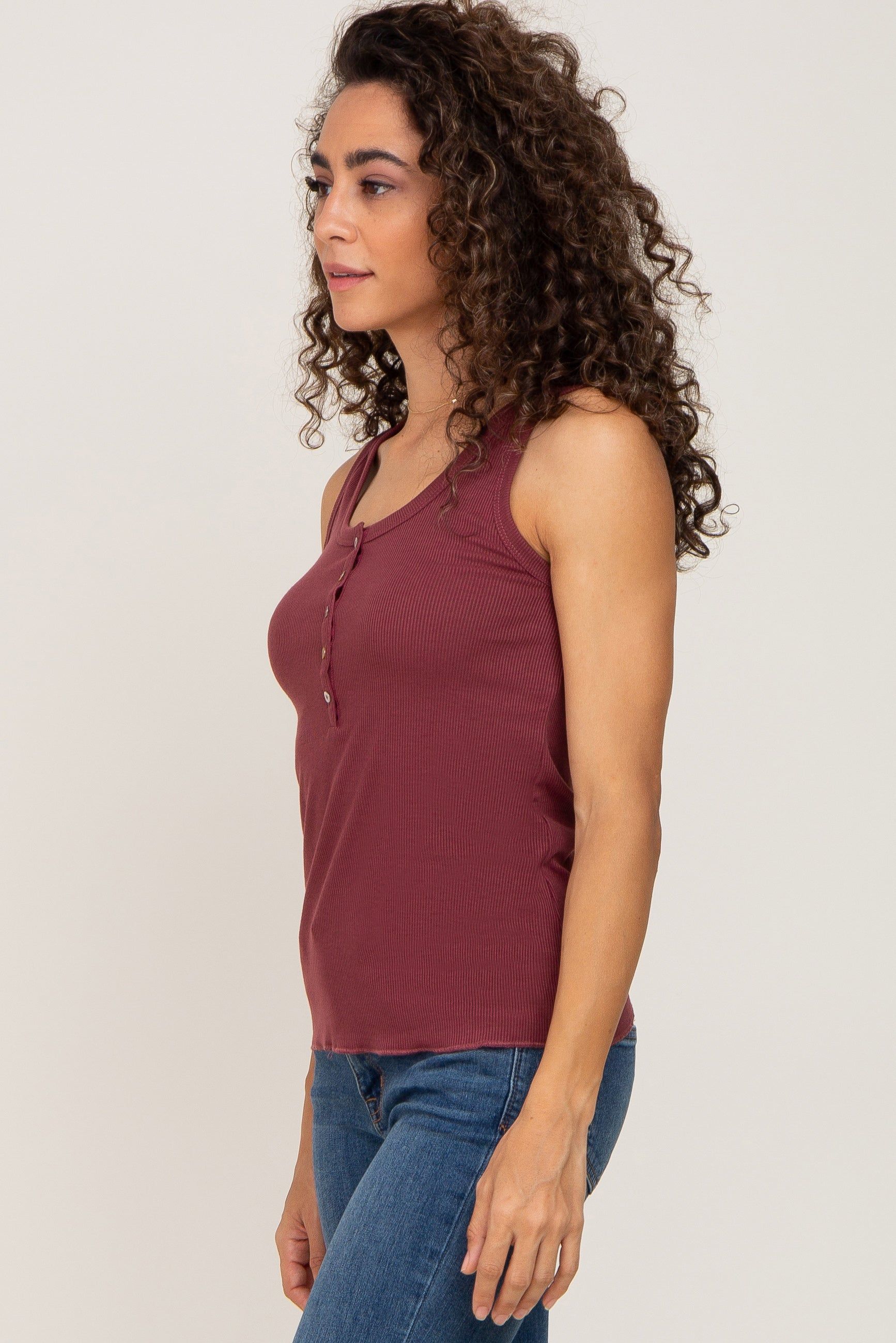 Burgundy Ribbed Button Front Tank Top sold by Pinkblush product image thumbnail 2
