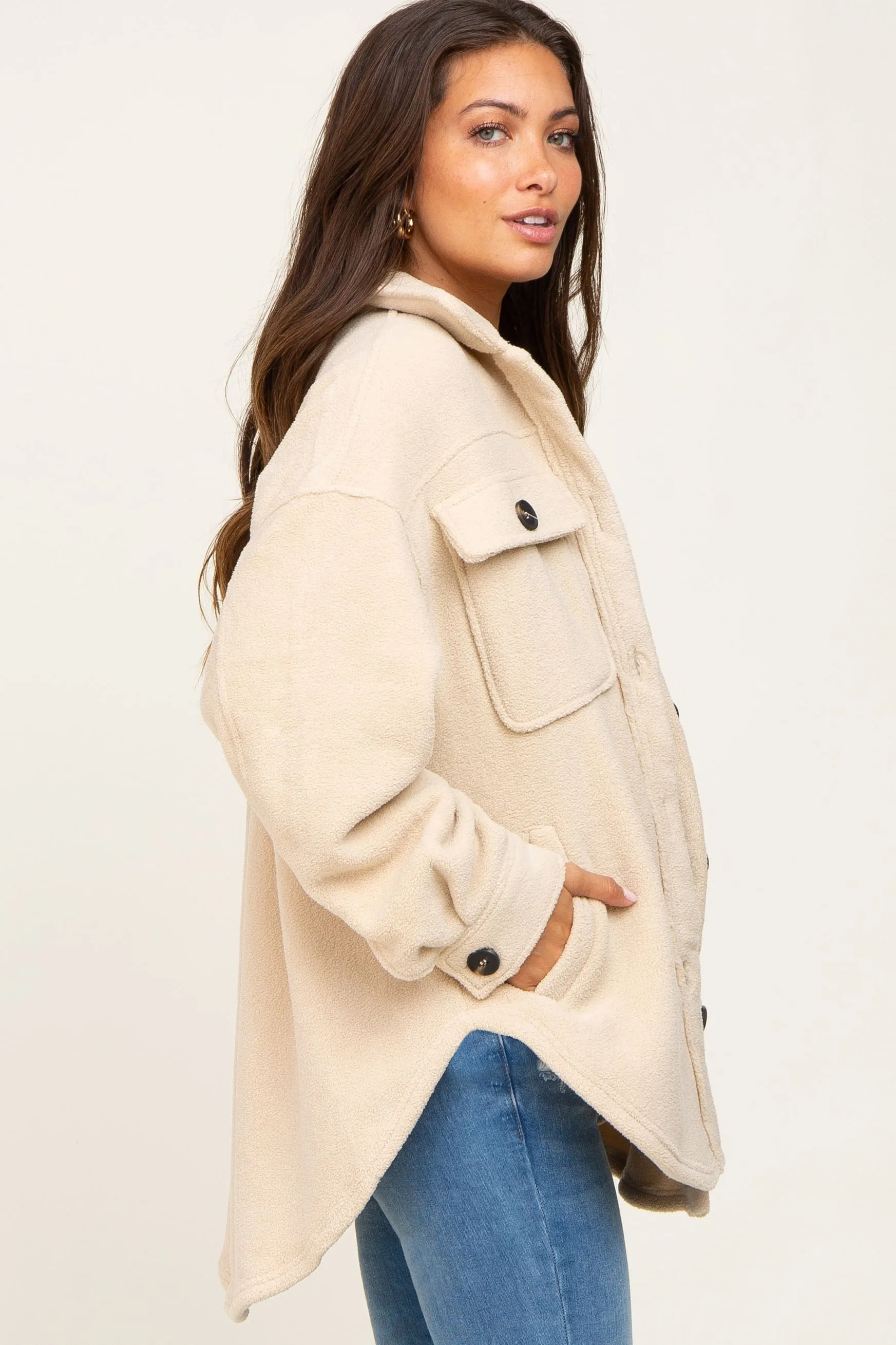 Beige Fleece Maternity Shirt Jacket sold by Pinkblush product image thumbnail 2