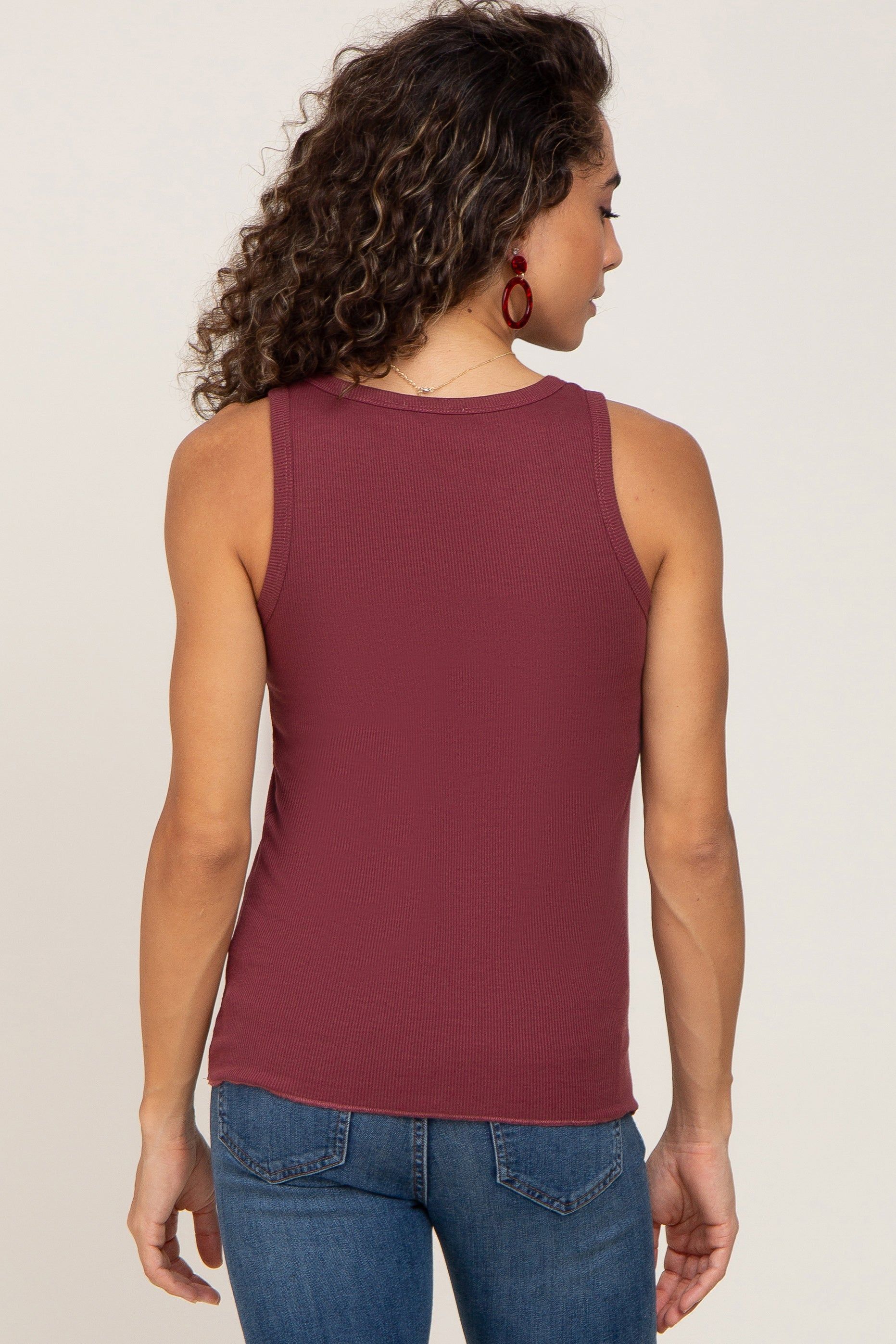 Burgundy Ribbed Button Front Tank Top sold by Pinkblush product image thumbnail 3