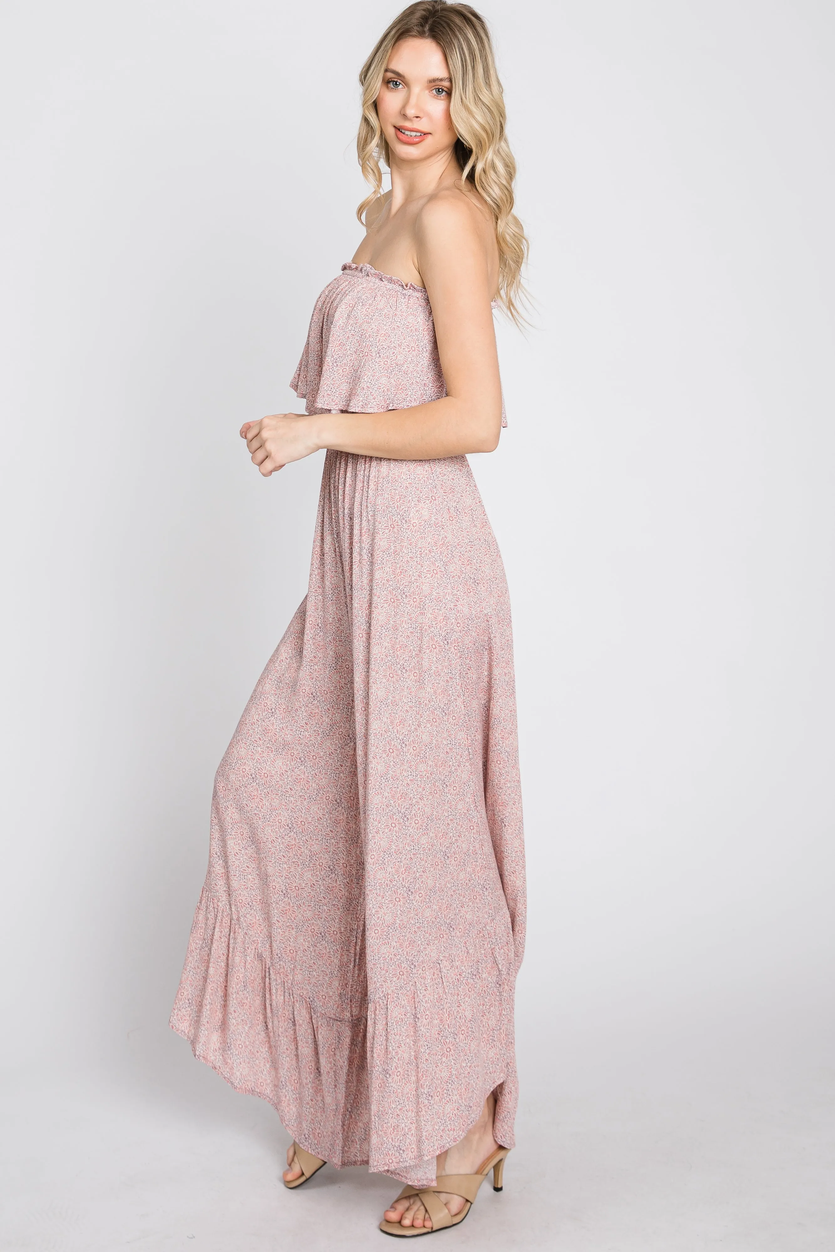 Mauve Floral Strapless Ruffle Hem Jumpsuit sold by Pinkblush product image thumbnail 5