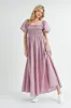 Mauve Puff Sleeve Smocked Maxi Dress sold by Pinkblush