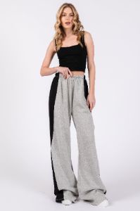 Heather Grey Contrast Side Wide Leg Fleece Lounge Pants sold by Pinkblush