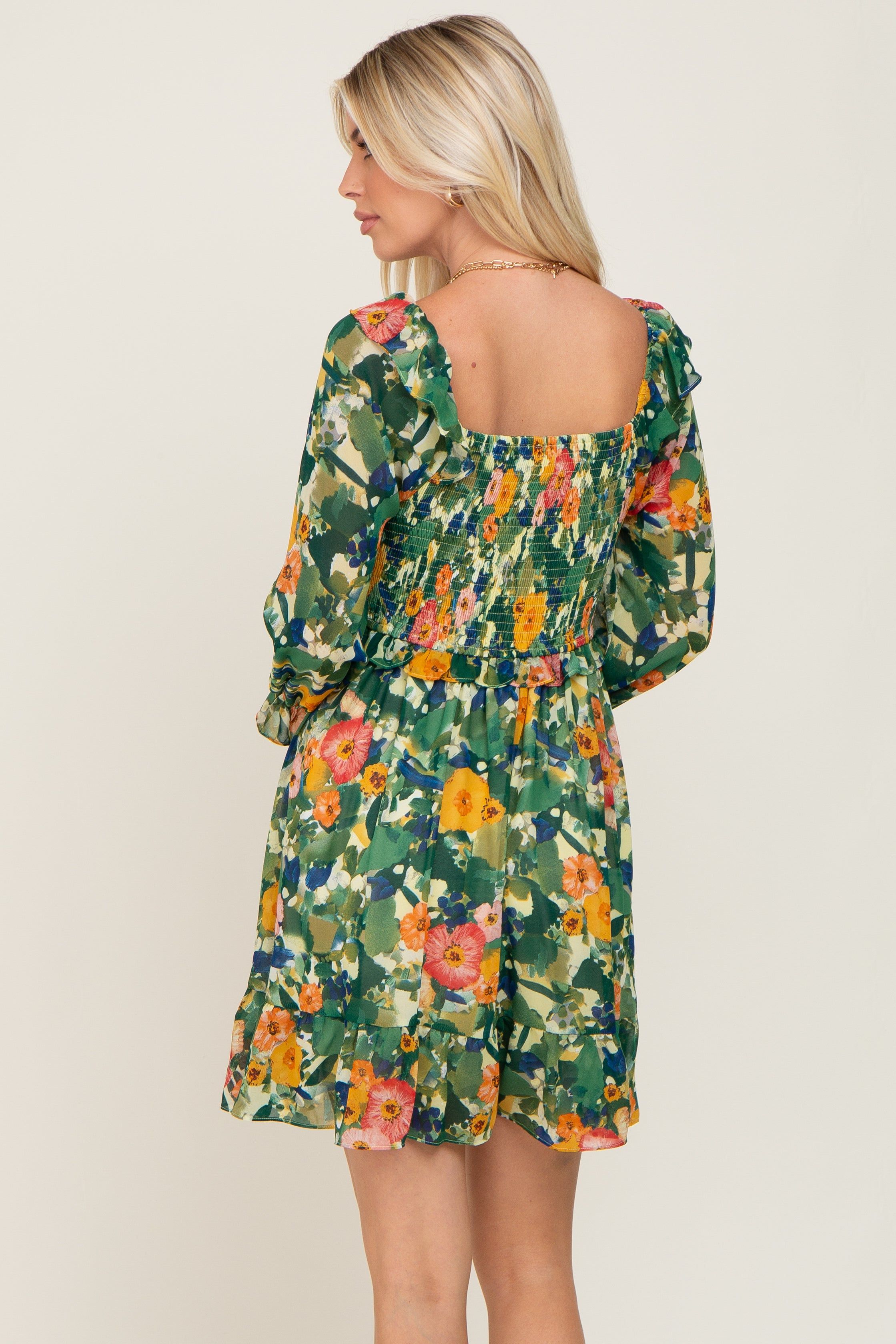 Green Floral Chiffon Ruffle Dress sold by Pinkblush product image thumbnail 3