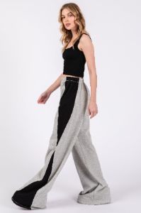 Heather Grey Contrast Side Wide Leg Fleece Lounge Pants sold by Pinkblush