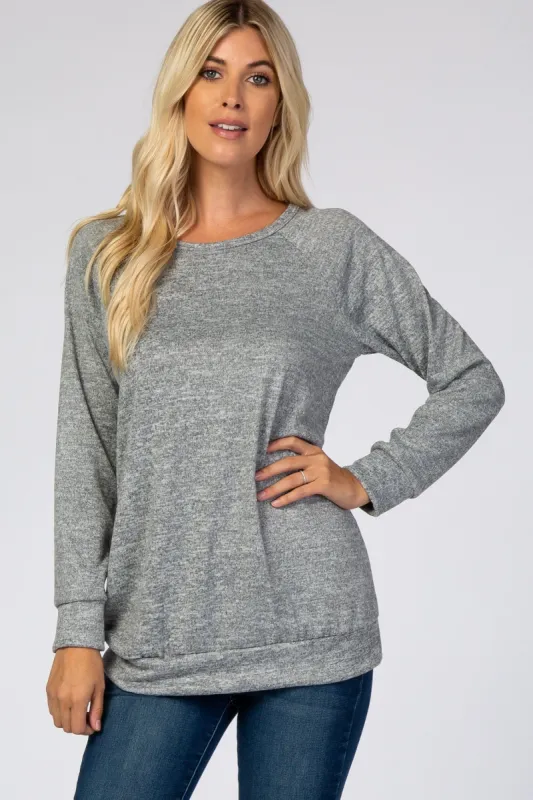 Grey Soft Knit Long Sleeve Top sold by Pinkblush