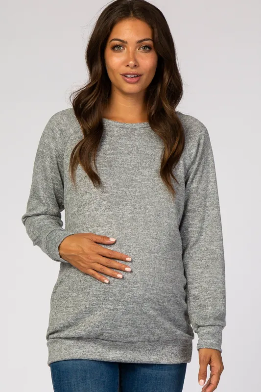 Grey Soft Knit Long Sleeve Maternity Top sold by Pinkblush
