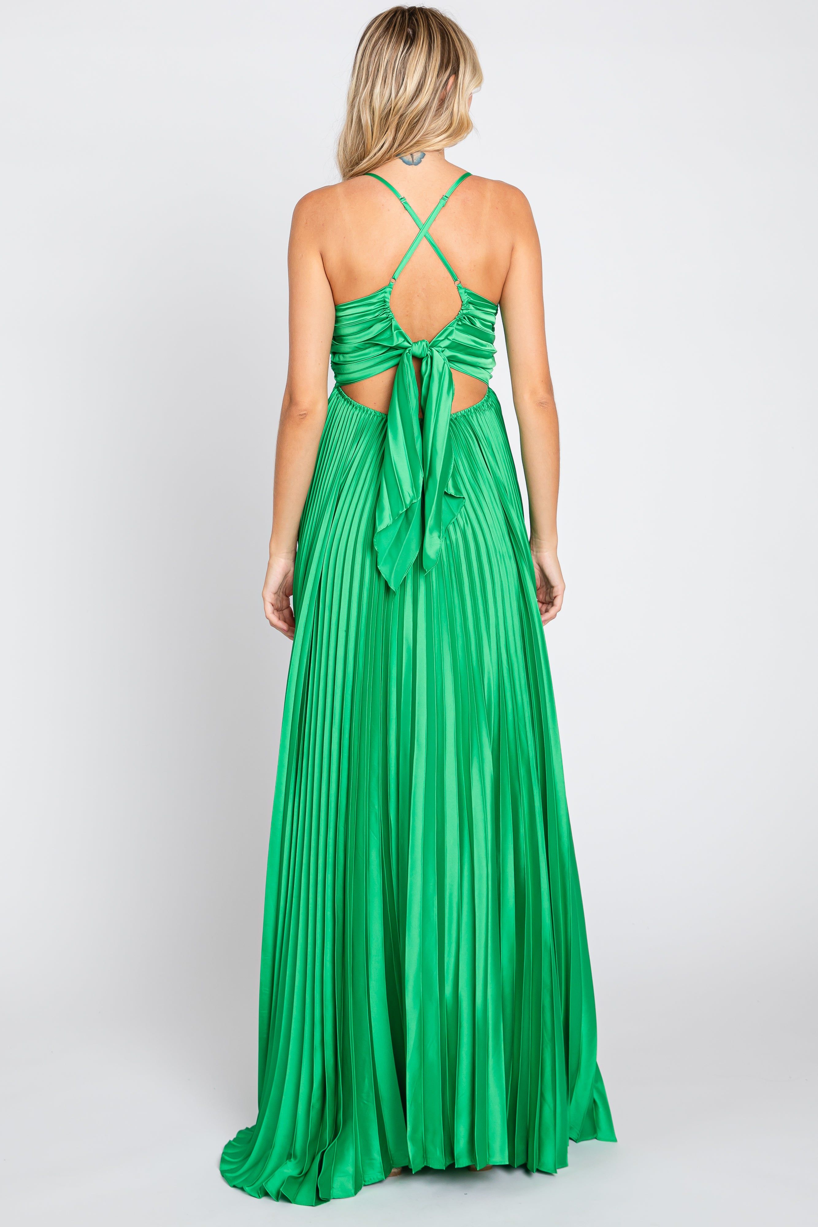 Green Satin Pleated Cutout Gown sold by Pinkblush product image thumbnail 3